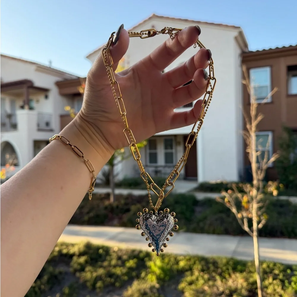 Gold and Silver Heart Pendant Necklace